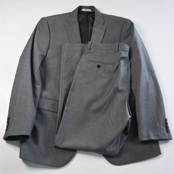 Perry Ellis 40S 33x30 Gray Birdseye Mens Jacket Pants Suit